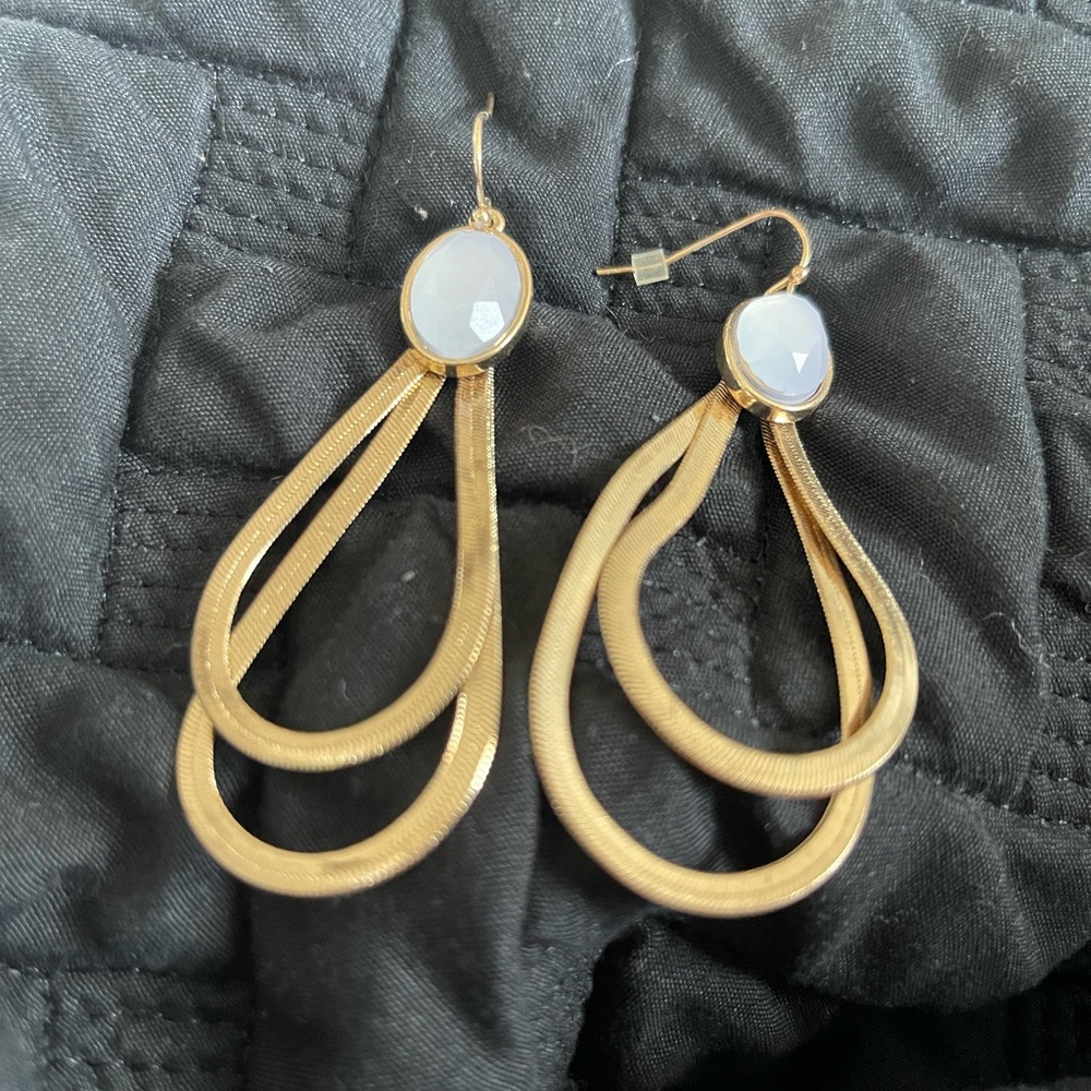 Elegant Gold and White Teardrop Earrings